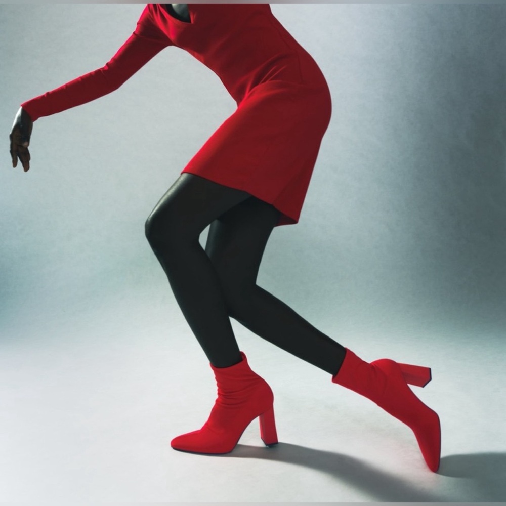 Never worn Zara red fabric high heel ankle boots